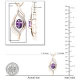 7X5mm Oval Amethyst and Round Diamond Twist Flame Pendant for her with 18 Inch Gold Chain | 14K Rose Gold