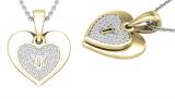 Round White Diamond Love Double Heart & Lock Keyhole Pendant for Her (0.10 ctw Color I-J Clarity I2-I3) | 10K Yellow Gold