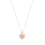 Round White Diamond Love Double Heart & Lock Keyhole Pendant for Her (0.10 ctw Color I-J Clarity I1-I2) | 18K Rose Gold