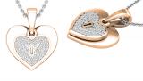 Round White Diamond Love Double Heart & Lock Keyhole Pendant for Her (0.10 ctw Color I-J Clarity I1-I2) | 18K Rose Gold
