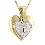 Round White Diamond Love Double Heart & Lock Keyhole Pendant for Women (0.10 ctw Color I-J Clarity I2-I3) | 10K Yellow Gold
