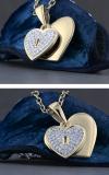 Round White Diamond Love Double Heart & Lock Keyhole Pendant for Women (0.10 ctw Color I-J Clarity I2-I3) | 10K Yellow Gold
