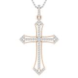 White Diamonds Gothic Style Religious Unisex Cross Pendant 1/3 CT (0.34 ctw, Color I-J, Clarity I1-I2) | 14K Rose Gold