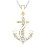 Round White Diamond Ribbon Anchor Pendant For Her (0.05 ctw, Color I-J, Clarity I2-I3) | 10K Yellow Gold
