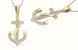 Round White Diamond Ribbon Anchor Pendant For Her (0.05 ctw, Color I-J, Clarity I2-I3) | 10K Yellow Gold