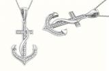 Round White Diamond Ribbon Anchor Pendant For Women (0.05 ctw, Color I-J, Clarity I2-I3) | 10K White Gold