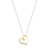 Round White Diamond Tilted Heart Pendant for Women (0.10 ctw Color I-J Clarity I1-I2) | 14K Yellow Gold