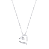 Round White Diamond Tilted Heart Pendant for Women (0.10 ctw Color I-J Clarity I2-I3) | 925 Sterling Silver
