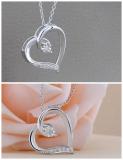 Round White Diamond Tilted Heart Pendant for Women (0.10 ctw Color I-J Clarity I2-I3) | 925 Sterling Silver