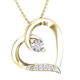 Round White Diamond Tilted Heart Pendant for Her (0.10 ctw Color I-J Clarity I1-I2) | 14K Yellow Gold