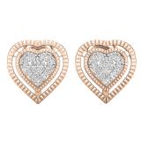 0.10 Carat (Ctw) Round Diamond Ladies Double Heart Frame Stud Earrings 1/10 CT | 14K Rose Gold