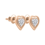 0.10 Carat (Ctw) Round Diamond Ladies Double Heart Frame Stud Earrings 1/10 CT | 14K Rose Gold