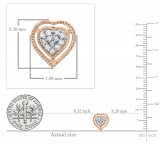 0.10 Carat (Ctw) Round Diamond Ladies Double Heart Frame Stud Earrings 1/10 CT | 14K Rose Gold