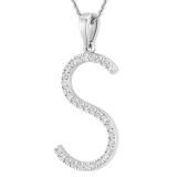 0.26 Carat (ctw) White Diamond Capital S Initial Pendant for Women with 18 Inch Silver Chain in 10K White Gold
