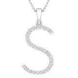 0.26 Carat (ctw) White Diamond Capital S Initial Pendant for Women with 18 Inch Silver Chain in 10K White Gold