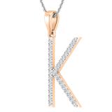 0.25 Carat (ctw) White Diamond Capital K Initial Pendant for Women with 18 Inch Silver Chain | 18K Rose Gold