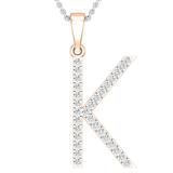 0.25 Carat (ctw) White Diamond Capital K Initial Pendant for Women with 18 Inch Silver Chain | 18K Rose Gold