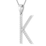 0.25 Carat (ctw) White Diamond Capital K Initial Pendant for Women with 18 Inch Silver Chain | 18K White Gold