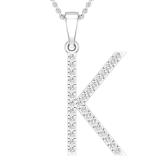 0.25 Carat (ctw) White Diamond Capital K Initial Pendant for Women with 18 Inch Silver Chain | 18K White Gold