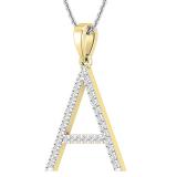 0.26 Carat (ctw) White Diamond Capital A Initial Pendant for Women with 18 Inch Silver Chain | 18K Yellow Gold