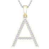 0.26 Carat (ctw) White Diamond Capital A Initial Pendant for Women with 18 Inch Silver Chain | 18K Yellow Gold