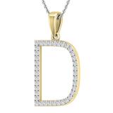 0.26 Carat (ctw) White Diamond Capital D Initial Pendant for Women with 18 Inch Silver Chain | 18K Yellow Gold