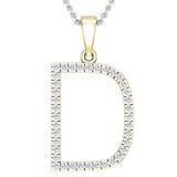 0.26 Carat (ctw) White Diamond Capital D Initial Pendant for Women with 18 Inch Silver Chain | 18K Yellow Gold