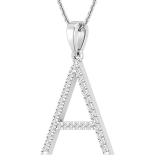 0.26 Carat (ctw) White Diamond Capital A Initial Pendant for Women with 18 Inch Silver Chain | 925 Sterling Silver