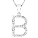 0.26 Carat (ctw) White Diamond Capital B Initial Pendant for Women with 18 Inch Silver Chain | 925 Sterling Silver