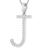 0.25 Carat (ctw) White Diamond Capital J Initial Pendant for Women with 18 Inch Silver Chain in 925 Sterling Silver