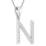 0.25 Carat (ctw) White Diamond Capital N Initial Pendant for Women with 18 Inch Silver Chain | 925 Sterling Silver