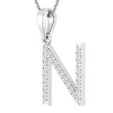 0.25 Carat (ctw) White Diamond Capital N Initial Pendant for Women with 18 Inch Silver Chain | 925 Sterling Silver