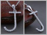 0.25 Carat (ctw) White Diamond Capital J Initial Pendant for Women with 18 Inch Gold Chain in 10K White Gold