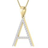 0.26 Carat (ctw) White Diamond Capital A Initial Pendant for Women with 18 Inch Gold Chain | 14K Yellow Gold