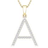 0.26 Carat (ctw) White Diamond Capital A Initial Pendant for Women with 18 Inch Gold Chain | 14K Yellow Gold