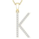 0.25 Carat (ctw) White Diamond Capital K Initial Pendant for Women with 18 Inch Gold Chain | 14K Yellow Gold