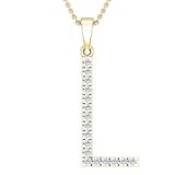 0.25 Carat (ctw) White Diamond Capital L Initial Pendant for Women with 18 Inch Gold Chain | 14K Yellow Gold
