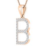 0.26 Carat (ctw) White Diamond Capital B Initial Pendant for Women with 18 Inch Gold Chain | 18K Rose Gold