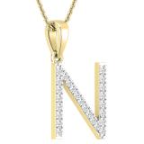 0.25 Carat (ctw) White Diamond Capital N Initial Pendant for Women with 18 Inch Gold Chain | 18K Yellow Gold