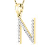 0.25 Carat (ctw) White Diamond Capital N Initial Pendant for Women with 18 Inch Gold Chain | 18K Yellow Gold