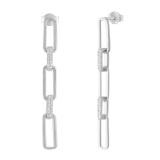 Round White Diamond Paper Clip Link Linear Drop Earrings (0.15 ctw, Color I-J, Clarity I2-I3) in 925 Sterling Silver