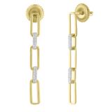 Round White Diamond Paper Clip Link Linear Drop Earrings (0.15 ctw, Color I-J, Clarity I2-I3) in 14K Yellow Gold Plated Over Sterling Silver