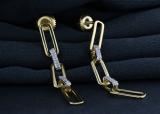 Round White Diamond Paper Clip Link Linear Drop Earrings (0.15 ctw, Color I-J, Clarity I2-I3) in 14K Yellow Gold Plated Over Sterling Silver