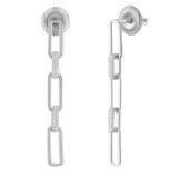Round White Diamond Paper Clip Link Linear Drop Earrings (0.15 ctw, Color I-J, Clarity I2-I3) in 925 Sterling Silver