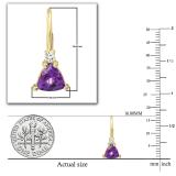Trillion Concave Shaped Amethyst & Round White Diamond Ladies Hoop Earrings 14K Yellow Gold