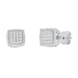 0.17 Carat (ctw) Round Diamond Cushion Shape Cluster Filigree Style Push Back Stud Earrings for Her | 925 Sterling Silver