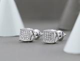 0.17 Carat (ctw) Round Diamond Cushion Shape Cluster Filigree Style Screw Back Stud Earrings for Her | 925 Sterling Silver