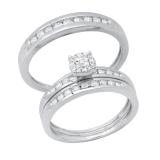 0.49 Carat (ctw) Round White Diamond His and Her Forever Bride Trio Ensemble set 1/2 CT | 925 Sterling Silver