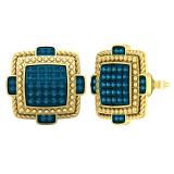 0.38 Carat (ctw) Round Blue Diamond Push Back Earrings for Mens | 10K Yellow Gold