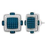 0.38 Carat (ctw) Round Blue Diamond Screw Back Earrings for Mens | 18K White Gold